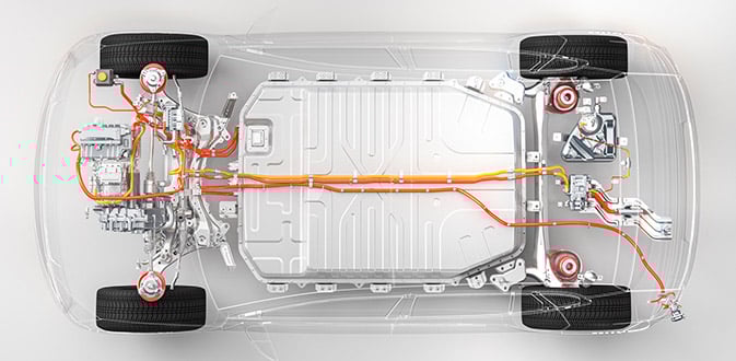 See-through view of electric vehicle shows battery and powertrain