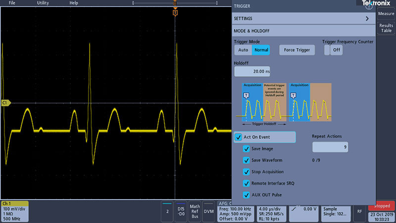 Save on Trigger Example Trigger on the 3 Series Oscilloscope enhancements