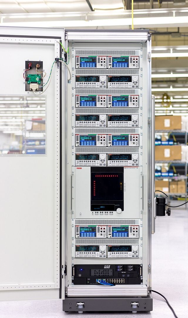 Typical test rack with multichannel high accuracy DMMs and related switching unit