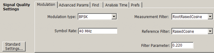 Analysis of digitally modulated signals requires entering the modulation type, symbol