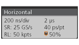 Horizontal control menu on an oscilloscope