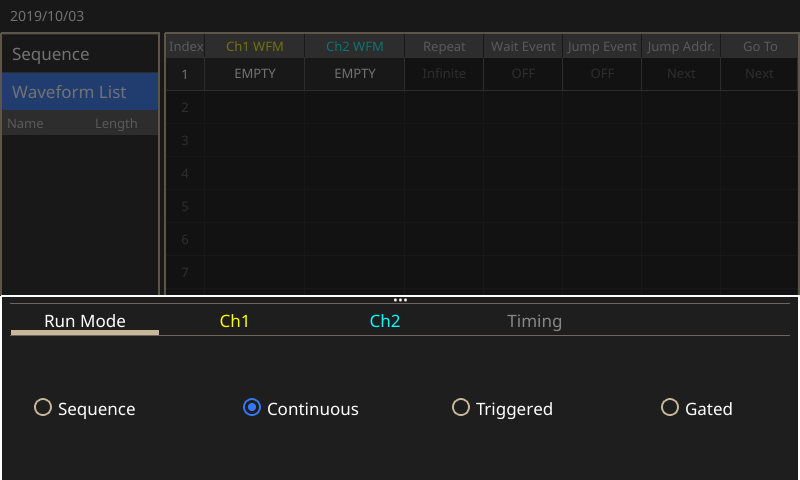 ArbBuilder menu in the AFG31000