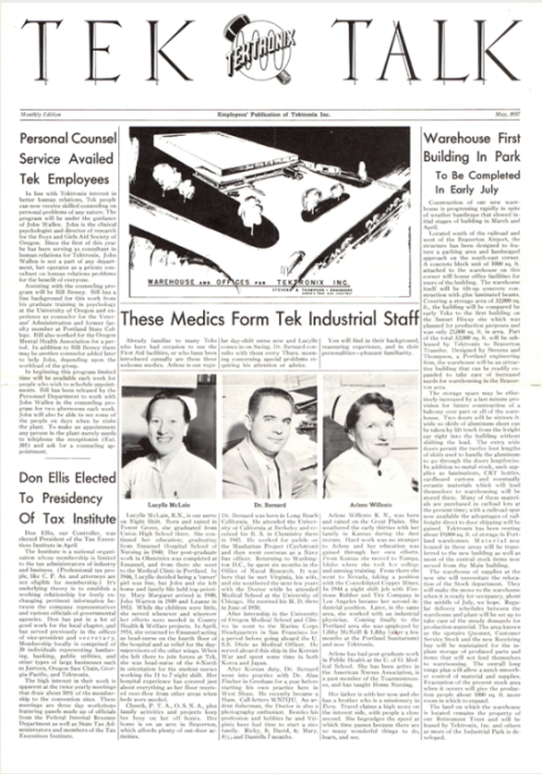 Tektronix newsletter May of 1957