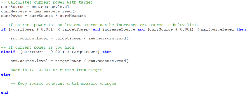 Lines of code demonstrating how the script calculates the changes in sourcing to reach target power.