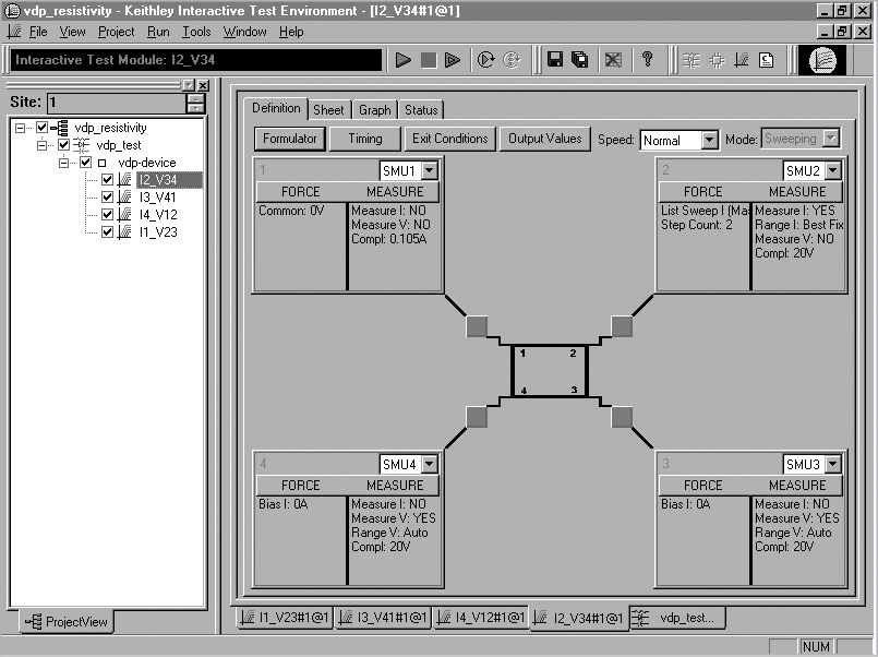 Screen Capture of van der Pauw Resistivity Application on Model 4200-SCS