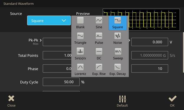 standard waveform in ArbBuilder