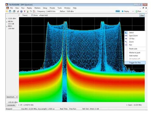RSA5000 and SignalVu-PC showing DPX spectrum signal