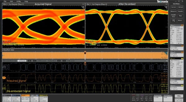 de-embedded signal using Tektronix SIM software resulting in a larger eye opening.