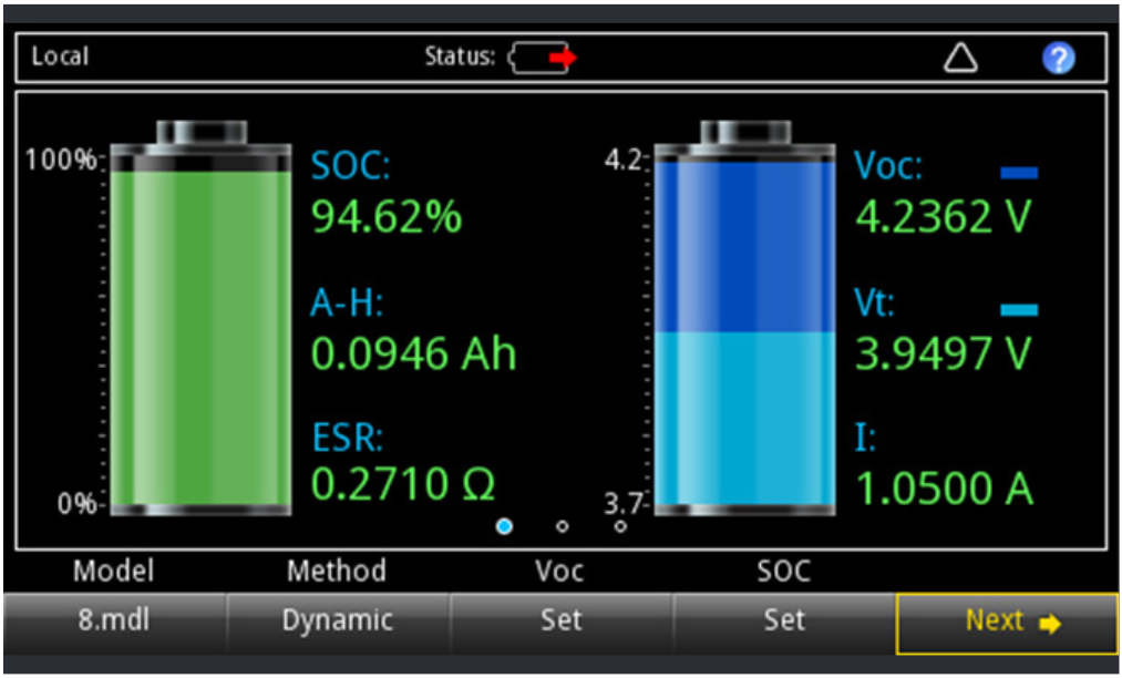 Use a battery simulator to monitor State-of-Charge, Amp-Hours, equivalent series resistance, open circuit voltage, terminal voltage, and load current