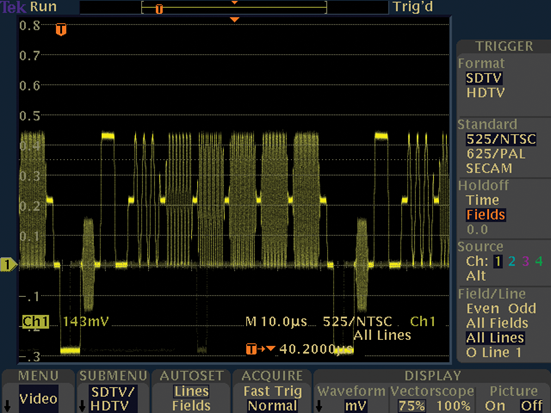 Complex waveform on an oscilloscope