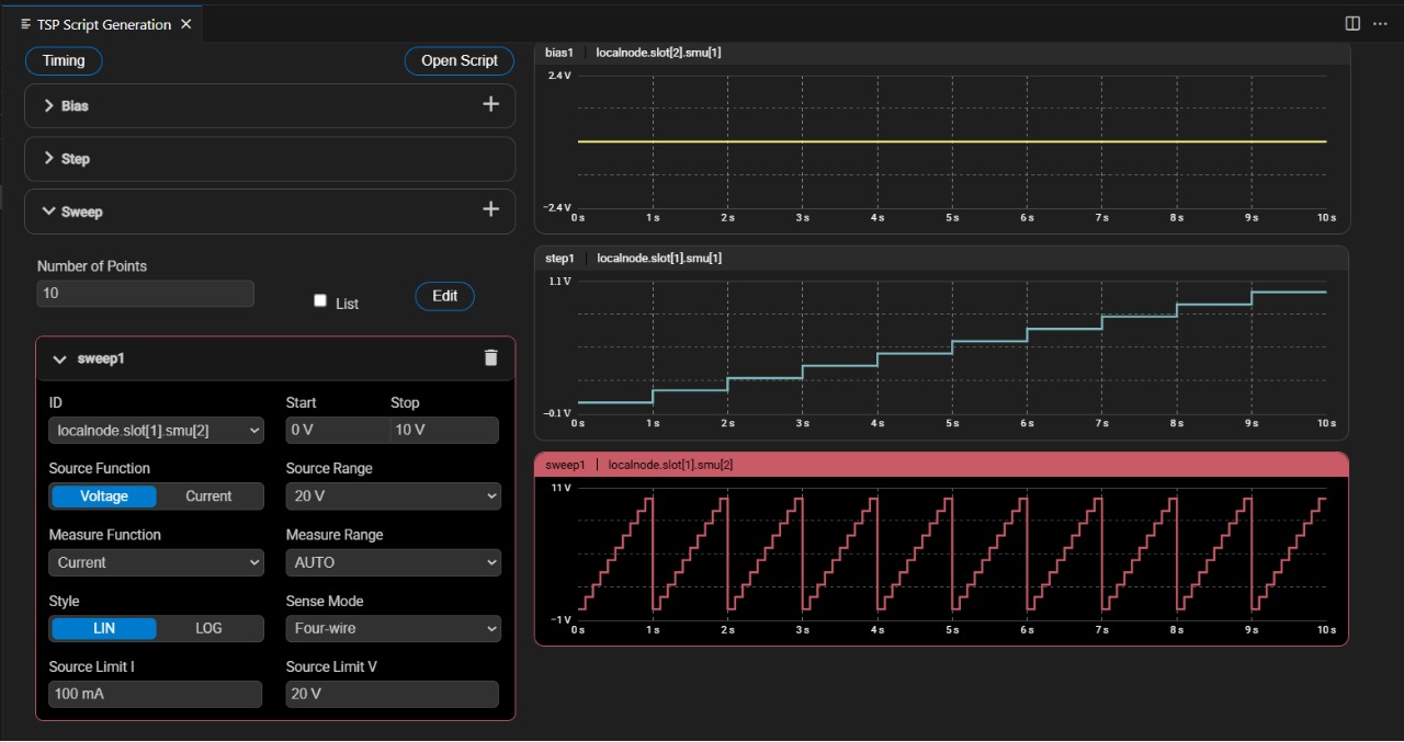 TSP Toolkit Script Generation UI Beta User interface for TSP Toolkit's newest auto script generation feature that automatically generates TSP scripts for IV characterization tests