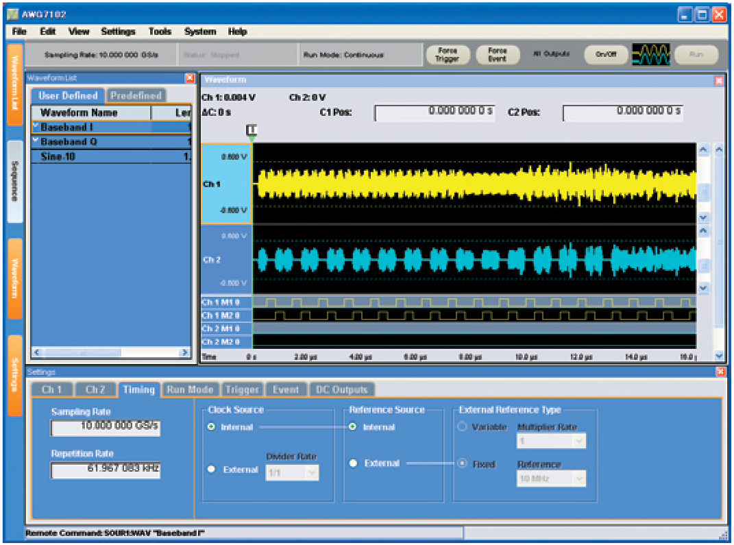 AWG user interface showing the setting tab to select menus.